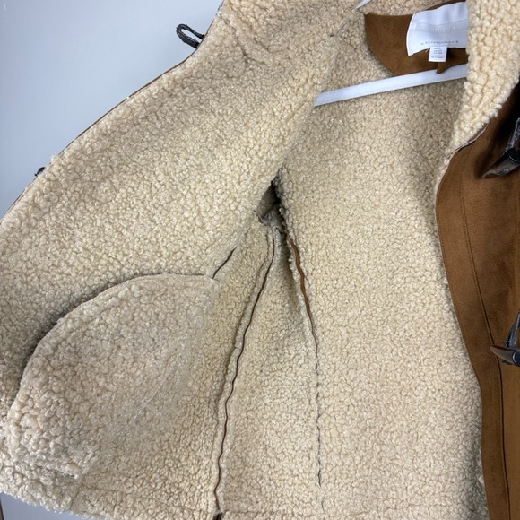 Anthropologie Jacket Womens 6 Ett:taw Hooded Sherpa Faux Suede Brown Tan Coat - Picture 6 of 14